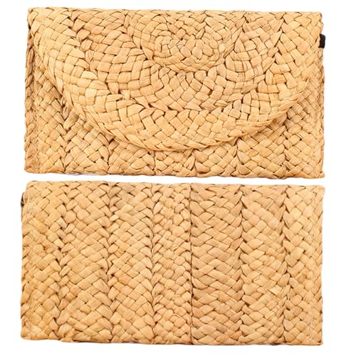Boho Straw Clutch Purse for Women - 100% Natural Woven Straw, 11.8"×7.1" Envelope Design, 0.33 lbs with Magnetic Clasp for Summer Beach (Brown)