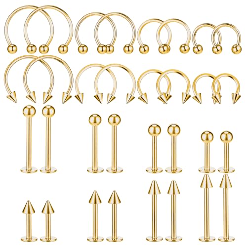 64 PCS Jewelry Lip Barbell Ring Lip Rings Vertical Labret Medusa Snake Bite Earring Piercing Jewelry Helix Earring Daith Tragus Cartilage Studs Steel for Women Men - color: gold