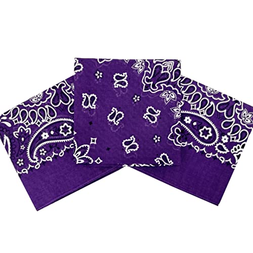 Bandanas for Women and Men，3 Pack Super Soft Thin 60s Preium Cotton 22 inch Handkerchiefs - color: 3 Pack-purple
