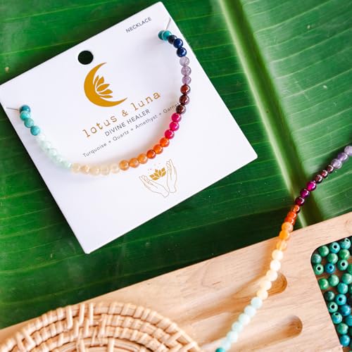 Lotus and Luna 7 Chakra Necklace for Women - Healing Crystal Necklace with Genuine Stones (Master Healer) to Bring Balance and Healing to Mind and Body - Handmade Jewelry Gift - style: Divine Healer Healing