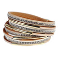 Artilady Leather Wrap Bracelets for Women - Pearl Bracelets Handmade Clasp Bangle Bracelet with Beads Jewelry Gift for Women and Mother - style: Light Brown with Gold bar