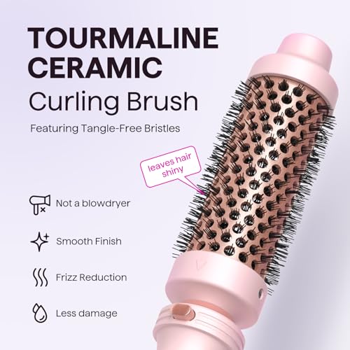 Wavytalk 5 in 1 Curling Iron,Curling Wand Set with Curling Brush and 4 Interchangeable Ceramic Curling Wand(0.5”-1.25”),Instant Heat Up,Include Heat Protective Glove & 2 Clips (Pink) - color: Pink