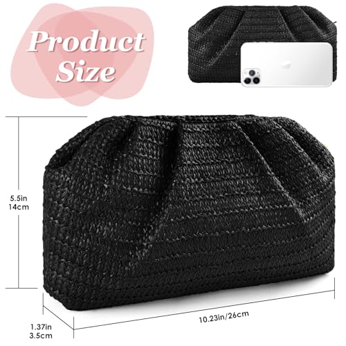 ERKOON Clutch Purse for Women Elegant Pleated Evening Bag Crossbody Shoulder Handbag Envelope Bag with 2 Detachable Chain - color: Black-1