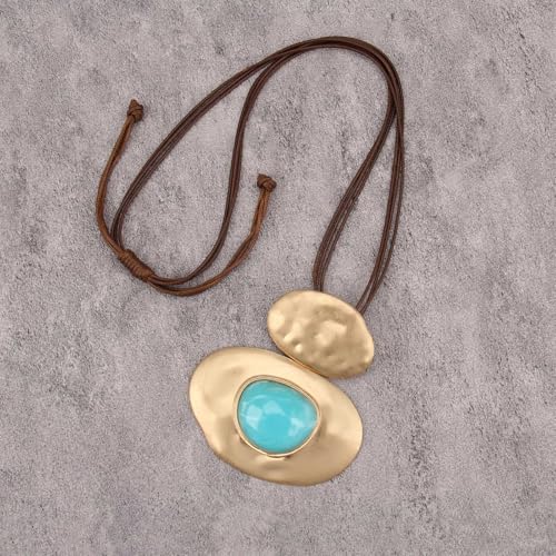 Leather Necklace for Women Long Boho Necklace Bohemian Choker Vintage Necklace Braided Boho Jewelry with Adjustable Brown Leather Cord - color: Bohemian Choker Necklace