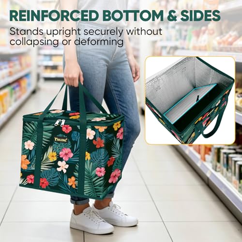 BALEINE 1Pk Insulated Reusable Grocery Bags, Foldable Shopping Bags for Groceries with Reinforced Bottom & Handles (Blossom Season) - color: Blossom Season, size: 1 Pack (Insulated)