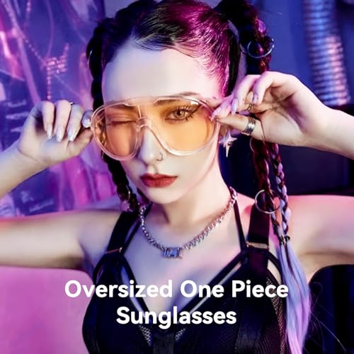 Dollger Oversized One Piece Sunglasses For Women Fashion Men Wrap Around UV400 Shield Goggles - color: 3 Packs: Champagne+yellow+grey