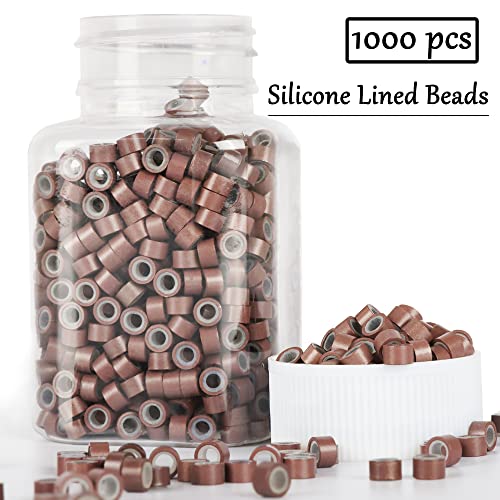 NIACONN 1000pcs 5 mm Tinsel Hair Extensions Beads, Silicone Lined Ring Micro Link I-tip Beads for Hair Extension - Brown - color: Brown, size: 5mm