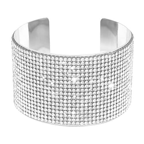 Jojomina MultiLayer Rhinestone Bracelet for Women Girls Crystal arm cuff Prom Bangle Bracelet Jewelry for Party Wedding Dating - color: Silver