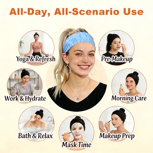 5 Pack Wide Headbands for Women, Sweat-Absorbing Sport Sweatbands, Soft Elastic Yoga Hairbands, Comfortable Hair Bands for Fitness Workout Travel Exercise - color: 5 Packs