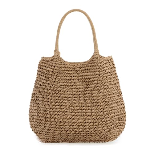 Freie Liebe Summer Straw Beach Bags for Women Large Woven Shoulder Handbags Boho Tote Bag for Vacation, Travel - color: Light Brown