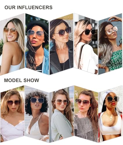 SOJOS Trendy Square Oversized Sunglasses Womens Mens UV400 Big Large Designer Shades SJ1082 - color: Gold/Green Gradient Brown