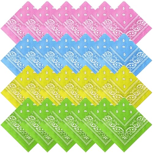 Suhine 24 Pcs Bandanas Bulk for Women Men 22 x 22 Inch Paisley Outdoor Headband Cowboy Handkerchief Summer - color: Candy Colors