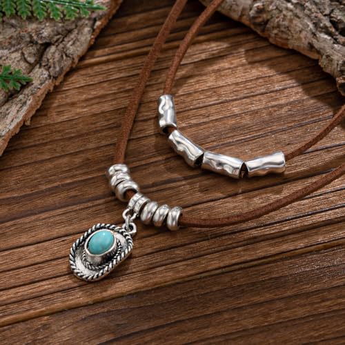 Western Necklaces Boho Layered Charm Necklace for Women Turquoise Beaded Choker Ox-head Pendant Necklace Western Jewelry for Women Cowgirl Accessories - color: Style-E
