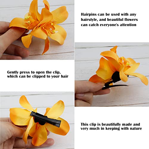 Hawaiian Artificial Flower Hair Clip, Bohemian Flower Hairpin for Seaside Holiday - Plumeria Hairpin Headdress Bobby Pins Headwear for Woman Girl Lady Kids - color: 3 colors