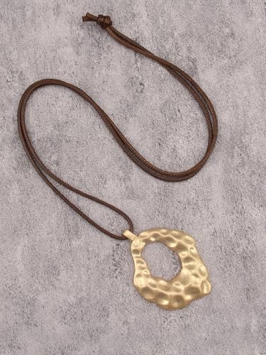 GelConnie Leather Necklaces Turquoise Long Boho Necklaces for Women Brown Chunky Circle Pendant Chocker Necklace Gold Sweater Necklace - style: Boho Statement Necklace