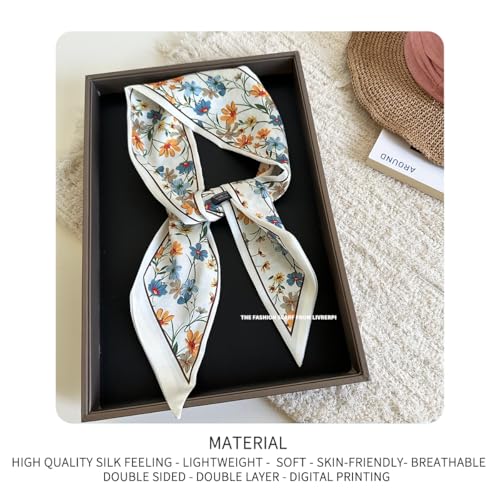 Hair Head Neck Bag Long Scarf Versatile Wrap for Women Soft & Lightweight for Everyday Chic - color: 42 Daisy Flower Beige 3.7 X 38 Inch