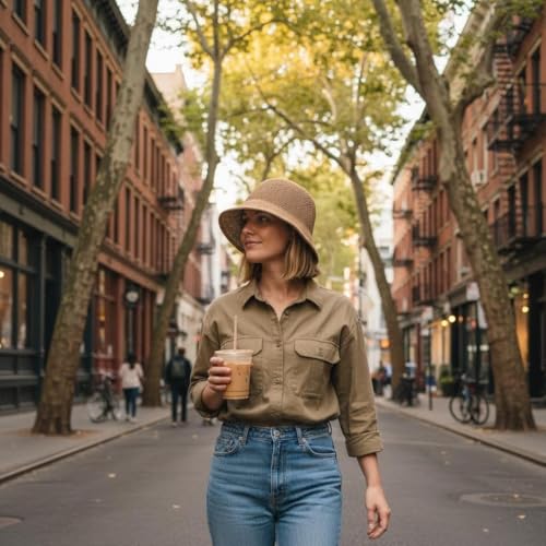 Women Straw Hat Beach Sun Cap Foldable Paper Knitted for Travel Summer Vacation Soft Lightweight Breathable - color: Khaki