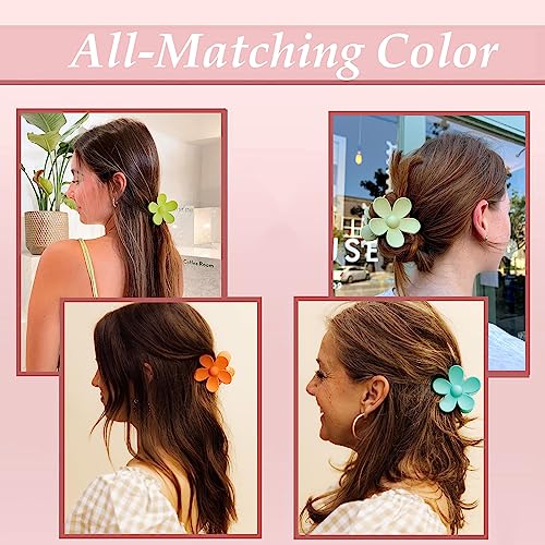Flower Hair Clips for Women - 9 PCS Matte Claw Clips With Strong Hold for Thick and Thin Hair - Non Slip, 9 Styles - color: A-Multiple Colors