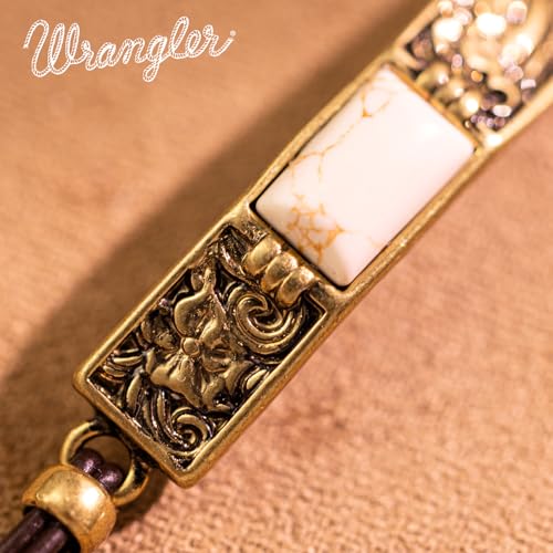 Montana West x Wrangler Faux Leather Wrap Bracelets for Women Western Country Bohemian Cowgirl Turquoise Dainty Jewelry - color: Gold-White