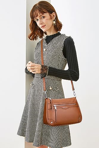 Over Earth Soft Genuine Leather Crossbody Bags for Women Medium Shoulder Purses Hobo Handbags with Multi Pockets - color: 04-brown