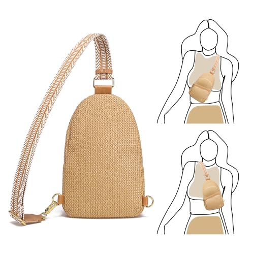 Haytijoe Faux Straw Crossbody Bags for Women RFID Summer Raffia Sling Bag Beach Vacation Travel Purse - color: Classic Khaki