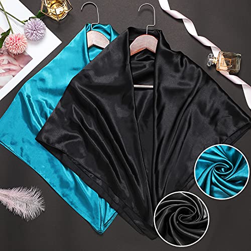 SATINIOR 35 Inch Silky Head Scarf 2 Pcs Large Square Neck Scarf Sleeping Hair Wrapping Satin Bandana for Women - color: Black, Dark Blue, style: Classic