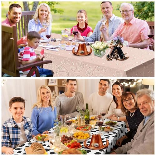 Tatuo Western Party Tablecloth Paisley Table Cover Bandana Plastic Table Cloth Rectangle Floral Tablecloth for Western Cowboy Themed Party 108 X 54 Inch(Dark Brown,Light Brown,Cow Pattern,3 Pack) - color: Dark Brown,light Brown,cow Pattern