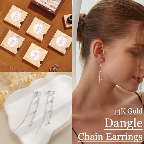 NECOCY Gold Dangle Earrings for Women Non Tarnish 14K Gold Plated Drop Wedding Hypallergenic Earring Dainty Long Hanging Chain CZ Pearl Threader Earrings Trendy Silver Plated Jewelry for Women - style: Silver&Style8