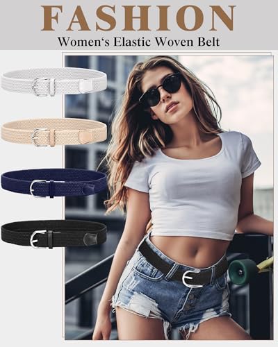 SATINIOR 4 Pack Stretch Belt Women Men Woven Braided Waist Band for Women Dress Tights Golf Casual Pants Shirts Jeans - color: Versatile Color, size: S: Fit Waist 32-35 Inches
