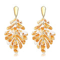 ARATLENCH Acrylic Pendant necklace Earrings – Long Statement Leaf Charm Necklace Tortoise Resin Palm Leaf Earrings Fashion Necklaces Earrings for Women - color: orange earrings
