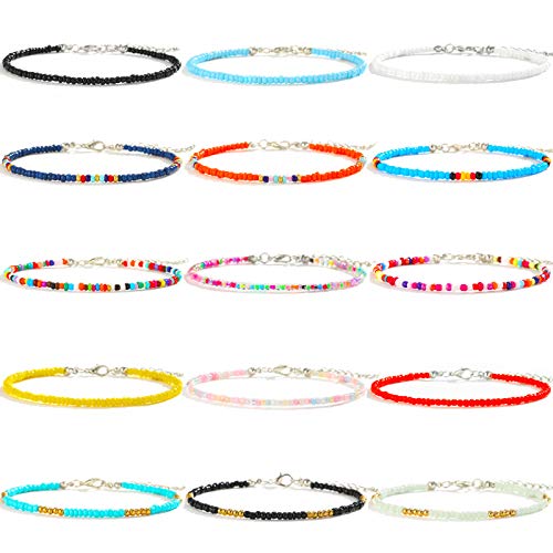 XIJIN 8Pcs Handmade Beaded Anklets for Women Boho Colorful Beads Ankle Bracelets Adjustable Foot Anklet Set - color: G