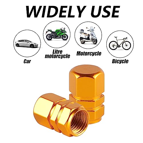 alpmosn Aluminum Tire Stem Valve Caps Wheel Valve Covers Car Dustproof Tire Cap Cover Accessories, Universal for SUV, Car, Bike and Motorcycle, Hexagon Shape (4PCS Gold) - color: Gold