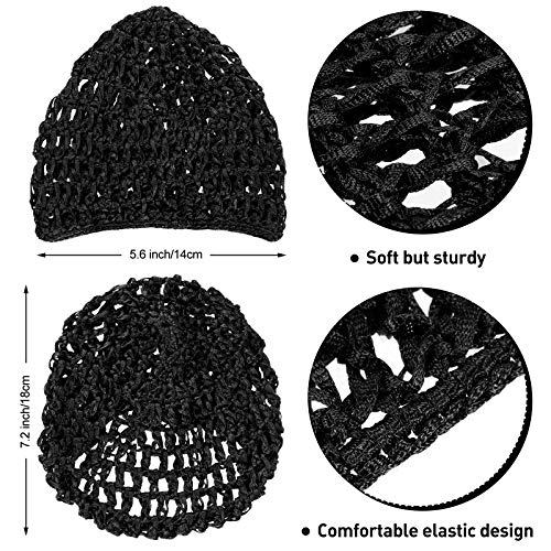 Geyoga 4 Pieces Mesh Crochet Hair Net Rayon Knit Snood Hat Thick Short Women Hairnet Snoods Cover Ornament for Sleeping (Black) - color: Black