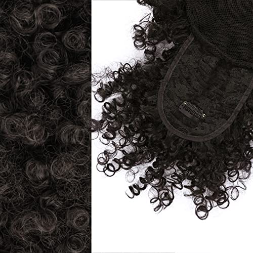 Drawstring Ponytail with Bangs Afro Puff for Black Women | Short Kinky Curly Puff, Curly Clip in Wrap, Updo Hairpiece, Hair Extensions - color: 2###