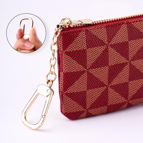 Leather Coin Purse for Women with KeyChain Small Zipper Change Purse coin Pouch Card Holder Wallet Clutch for Women & Men(Claret) - color: Claret