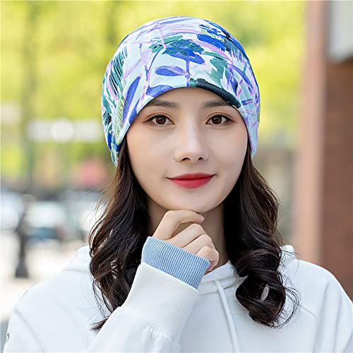 XYIYI Womens Chemo Headwear Hats Cotton Slouchy Beanie Cap Scarf - color: 2pcs Ink Water Red Blue-w