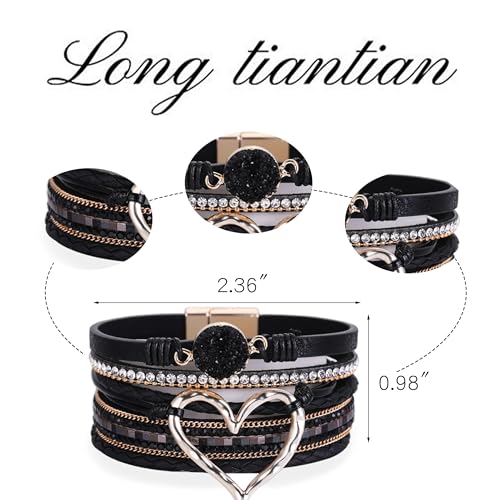 Long tiantian Leather Bracelets for Women Warp Bracelet Stackable Boho Layered Bracelet Chunky Heart Trendy Birthday Gifts for Her - color: A7:bracelet for woman