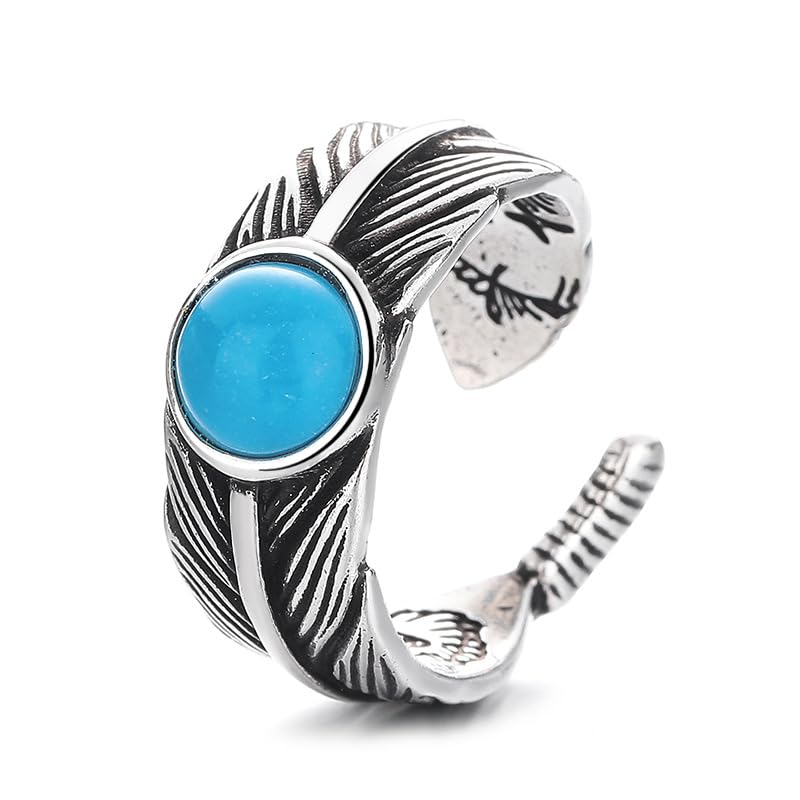 Retro Angel Wing Ring Adjustable Feather Silver Gold Antique Jewelry for Women Men Dainty Wrap Open Thumb Rings for Women Open Punk Birthday Gift Friendship - style: Stone Feather