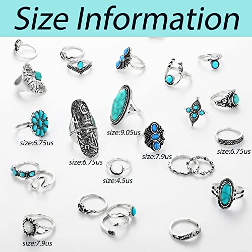 Huquary 84 Pcs Vintage Turquoise Rings for Women Bohemian Silver Oval Gemstone Western Boho Stackable Joint Knuckle Midi Stacking Rings Set for Women Girls Gifts