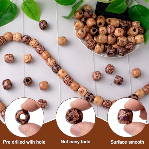 Pndeyo 50pcs Wooden Beads for Crafts, Round Large Hole Natural Wood Hair Bead, Vintage Wooden Spacer Beads for Macrame Necklace Bracelet DIY Craft Handmade Decor - color: Brown,50pcs,C Style