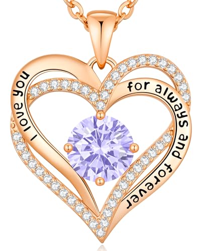 CDE Engraved Forever Love Heart Birthstone Necklace Jewelry Gifts for Women | Hypoallergenic,Nickel-Free & Lead-Free,3 x 3 mm 5A CZ Heart Pendant,Anniversary Christmas Birthday Gift for Girlfriend Wife - color: Birthstone-06-June, style: Rose Gold Plated-