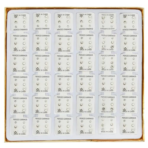 Multi-Color Stud Earrings Set for Women- Several Sizes Colors Rhinestone Faux Pearl Earrings, Daily Wear/Party Jewelry, Hypoallergenic Posts - style: 36 pairs rhinestone C