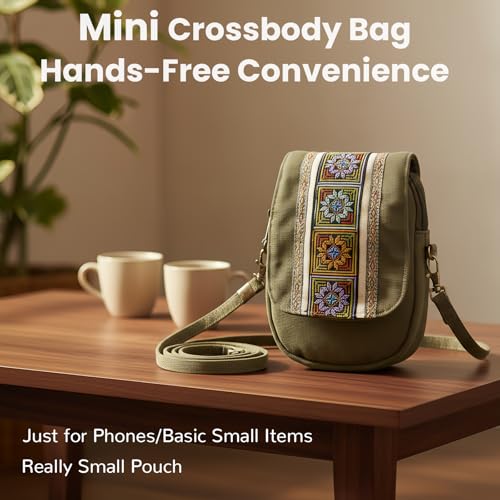 Goodhan Embroidery Canvas Crossbody Bag Cell phone Pouch Coin Purse for Women - color: Green