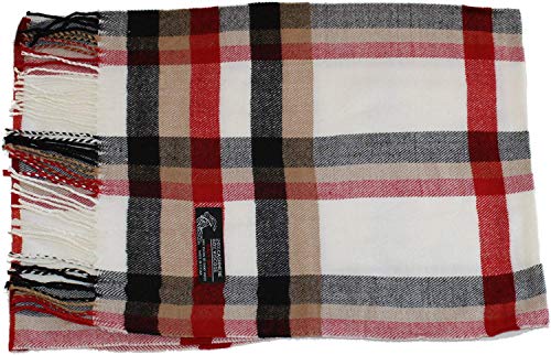 VERONZ Super Soft Classic Cashmere Feel Winter Scarf - color: White Red Plaid