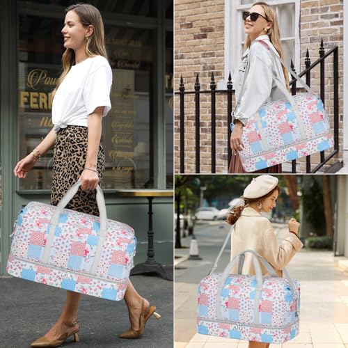 IBFUN Weekender Bags for Women, Travel Duffle Bag with Shoe Compartment Carry on Weekender Overnight Duffel for Weekend Travel Business Trip 3PCS - color: E3-Blue