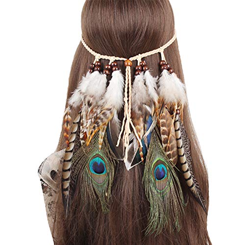WLBON Halloween Boho Feather Headband Hippie Indian Hair Hoops Bands Tassel Bohemian Headpiece Hairband Women Christmas Wedding Holiday Festival Masquerade Cosplay Dress Up Birthday Party Accessories - color: Strips