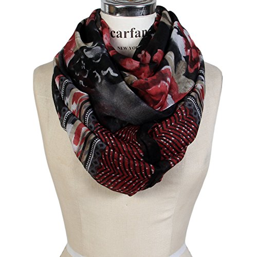 Scarfand's Romantic Rose Prints & Floral Patterns Lightweight Infinity Fashion Scarves Wraps - color: Romantic Black