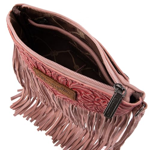 Wrangler Crossbody Small Purse for Women Wristlet Fringe Bag Western Purse - color: Angel Peach