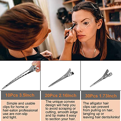60Pcs Metal Styling Duck Billed Hair Clips, Silver Alligator Roller Clips for Women's Long Hair Styling Sectioning and Pin Curls, Bow DIY, with Case - size: 60 Pieces Mixed