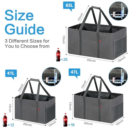 LHZK 2 Pack Utility Tote Bag with Metal Wire Frame and the Sides Rinforced, Large Tote Bag with Handle, Reusable Grocery Bags Foldable, Beach Bag, Car Tote (Grey, 18.5''x11.8''x11.5'') - color: Dark Gray, size: 18.5''x11.8''x11.5''-2 Pack